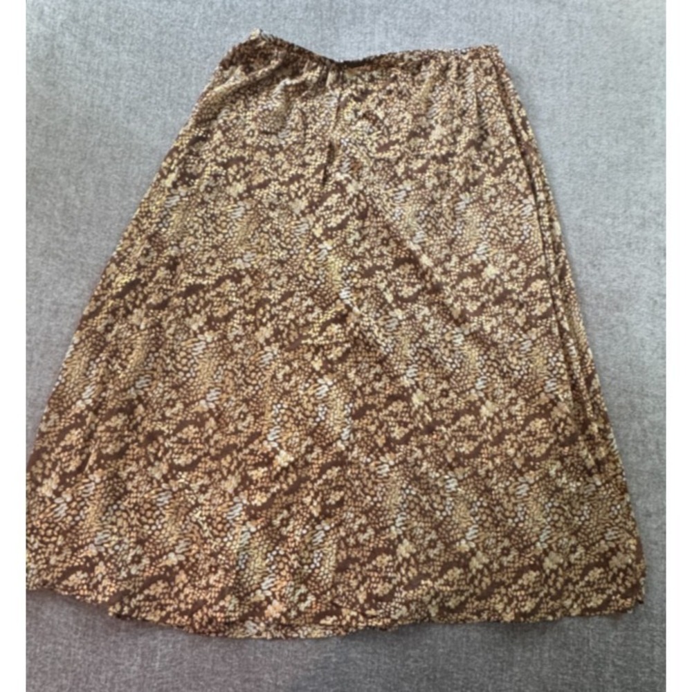 Wendy Williams Boho Maxi Skirt Metallic Gold Print Brown Flowy Womens 16W